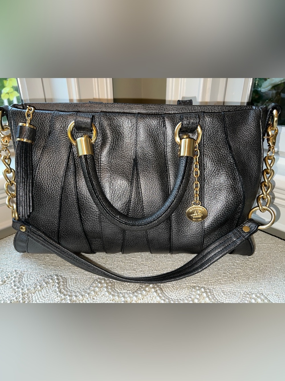 Pristine Vintage! Brahmin Leather Large REMI Satchel, Pewter Parson Romance